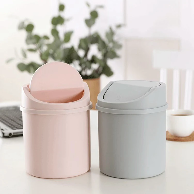 Mini Desktop Bin Small Trash Can Tube With Cover Bedroom Trash Can Garbage Can Clean Workspace Storage Box Home Desk