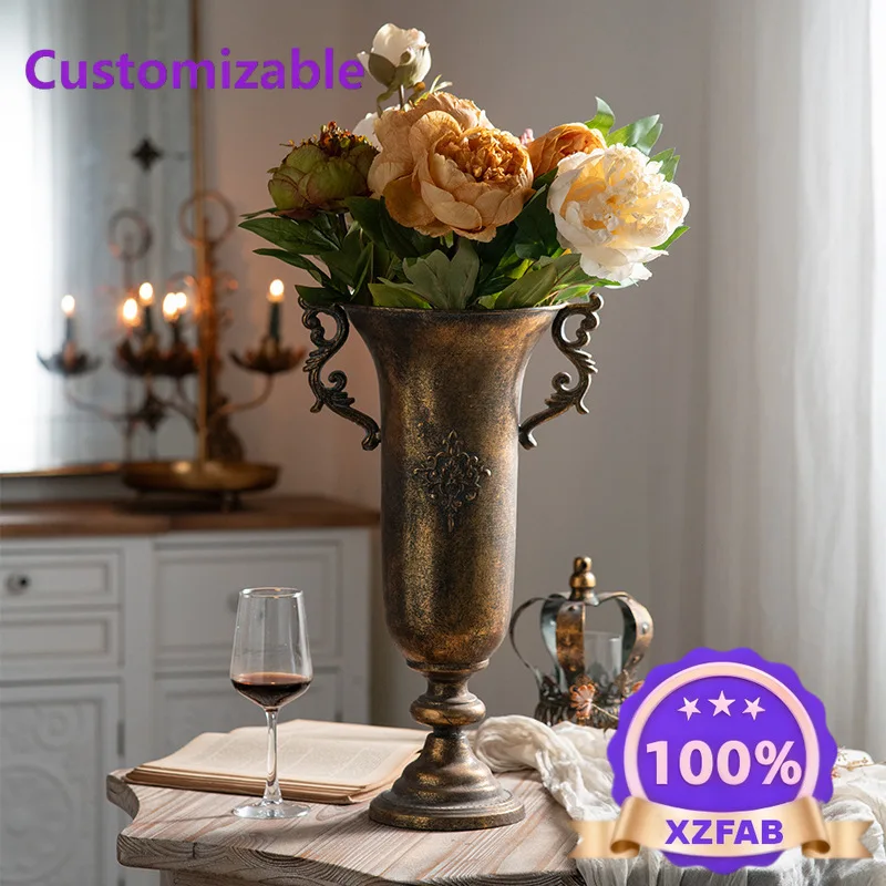 Factory Direct 2026 European vintage gold vase wedding decoration props feature restaurant desktop iron ornaments florist flower