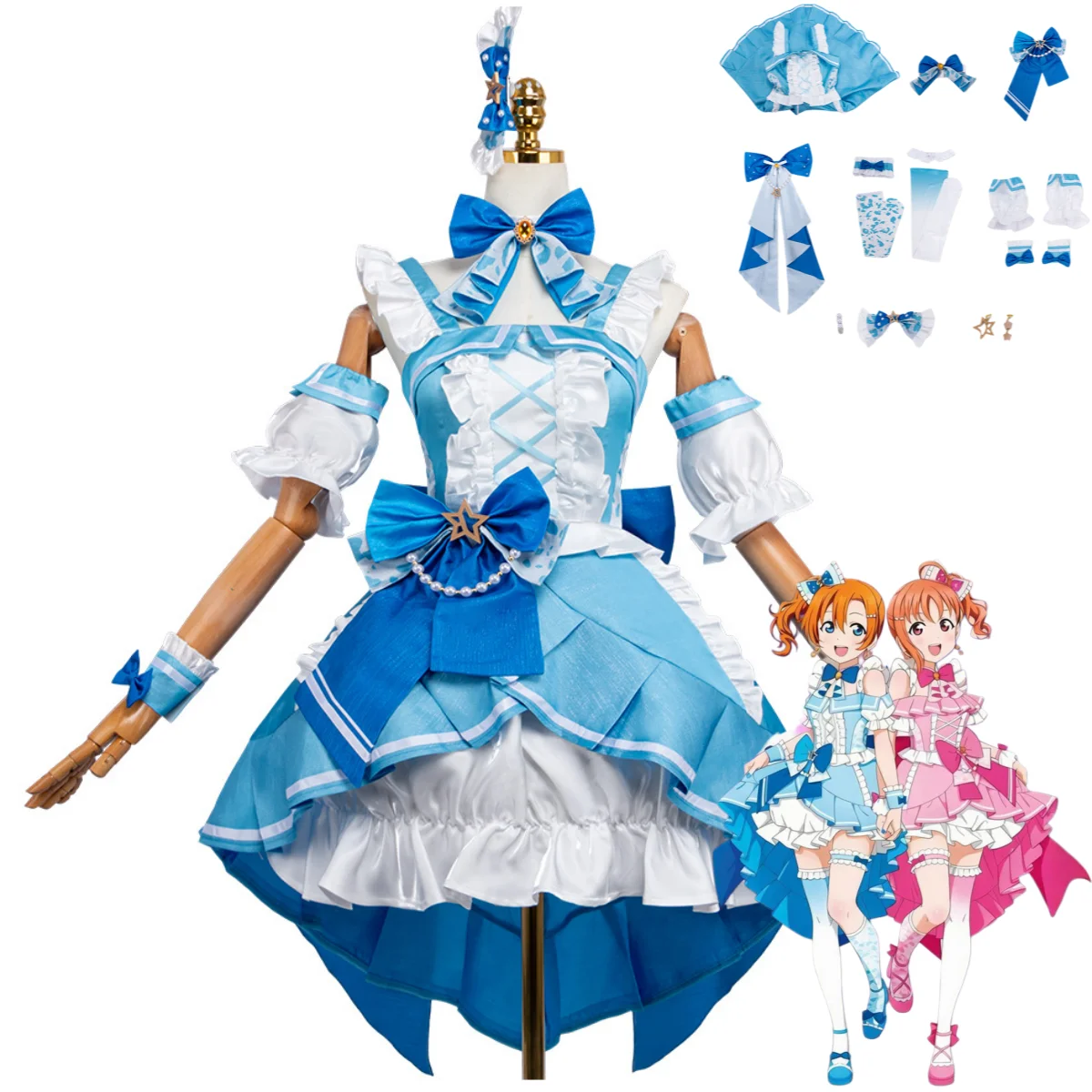 Костюм для косплея Love Live Muse: Нико Язава, Сонода Уми, Хонока Коусака, синяя юбка в стиле Лолита, аксессуары, милый комплект для женщин на день рождения