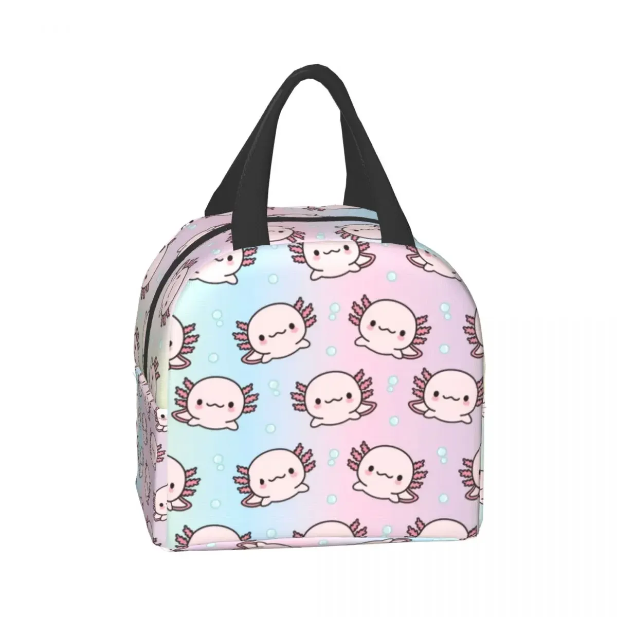 Cute Axolotl Insulated Lunch Bag for School Office Cartoon Salamander Animal Portable Thermal Cooler Bento Box Women Kids