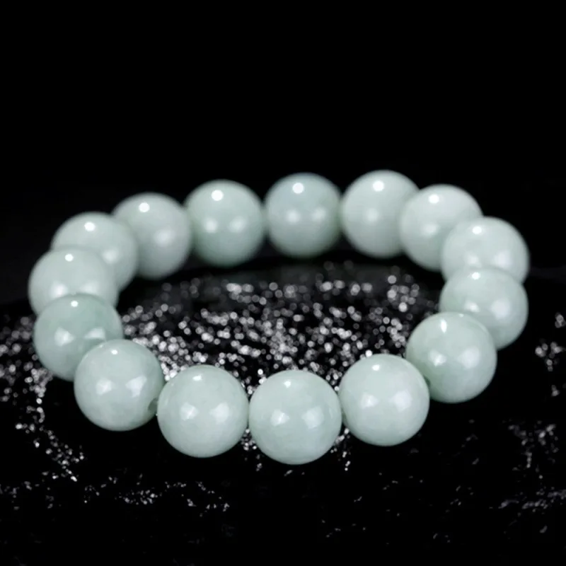 

Real Natural Grade A Jade Jadeite Men Women Lucky Width 13mm Smooth Round Beaded Bracelet