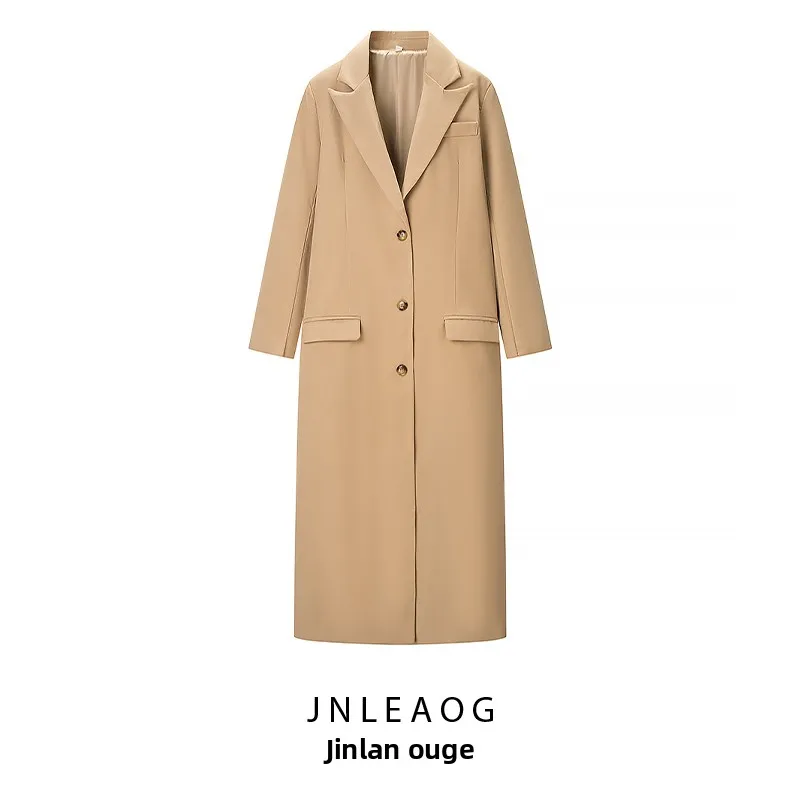 Długi płaszcz damski JNLEAOG, modny, uniwersalny krój, nowość na jesień, prosty krój, włókno poliestrowe, zapinany na jeden guzik.