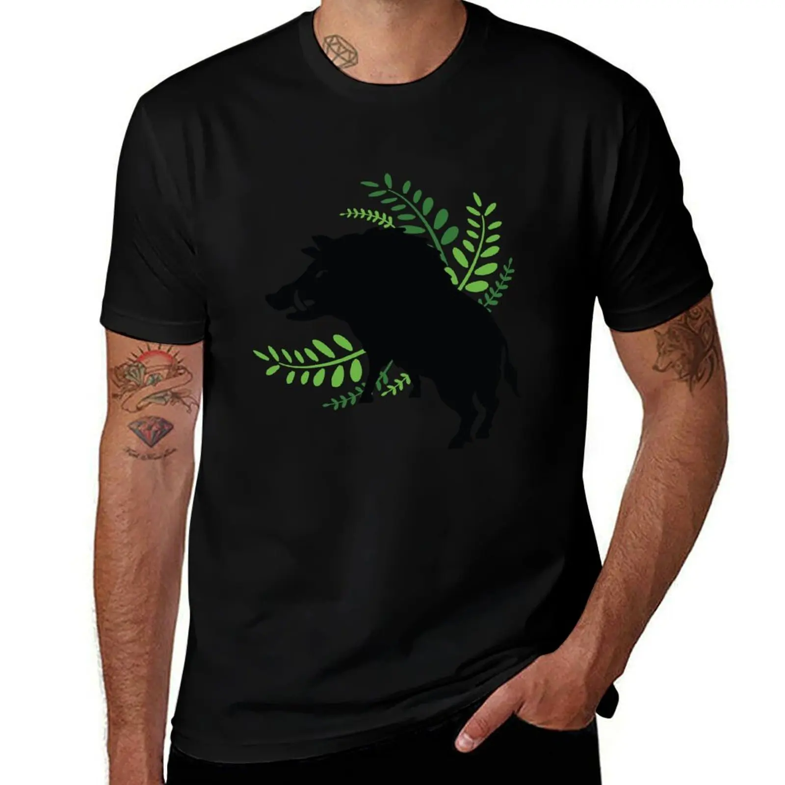 Wild Boar and Fern Design T-Shirt Sun Protective Outdoor Tee Top T-Shirt