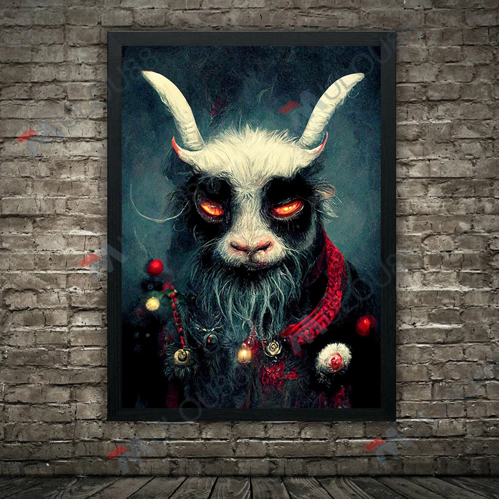 Feast Of Krampus & Horned Holiday,Vintage Wall Art Canvas Painting,Christmas Horror Gothic Art,Poster Print Home Decor Unframed