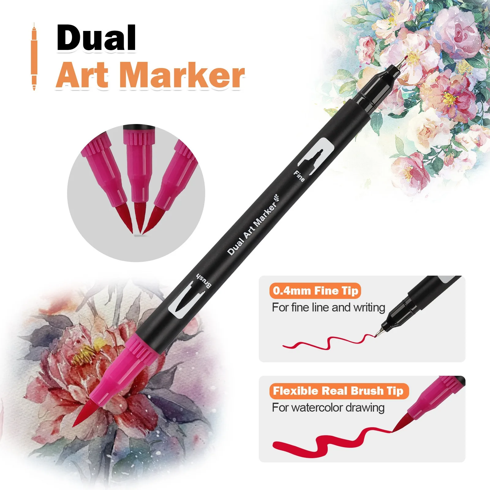 Imagem -02 - Dual Tip Art Marker Canetas Liner Fino Desenho Manga Pintura Aquarela Escova Material Escolar Marcadores 12 Cores 48 Cores