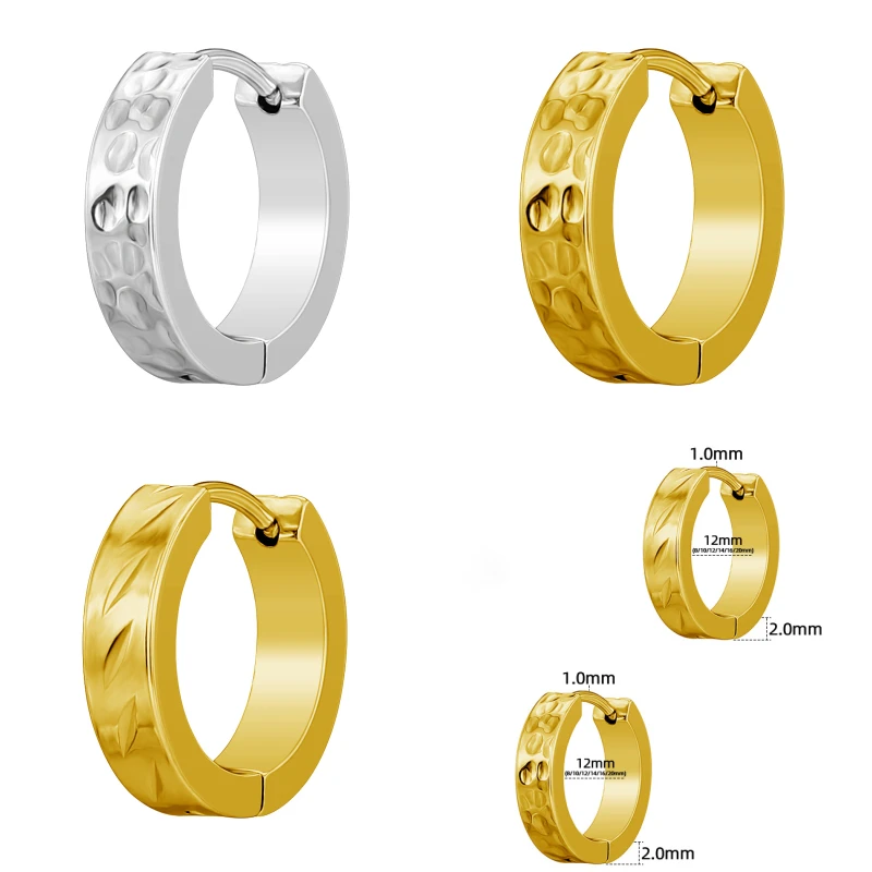 Gold-Color IP Plated 316 Stainless Steel Hoop Earrings 4MM Brief Style No Fade Allergy Free Various Sizes 8-20MM