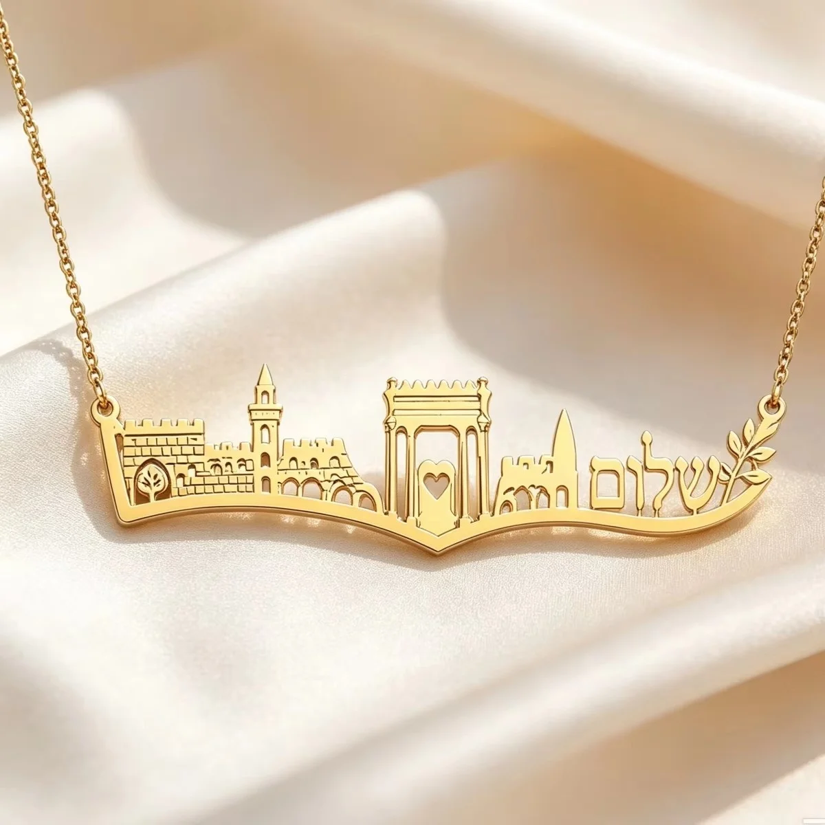 Neu eingetroffen: Edelstahl-Halskette mit Jerusalem-Burg-Landschaft, Vintage-Tempel-Umriss-Choker für Damen, religiöser Schmuck – Detail 6