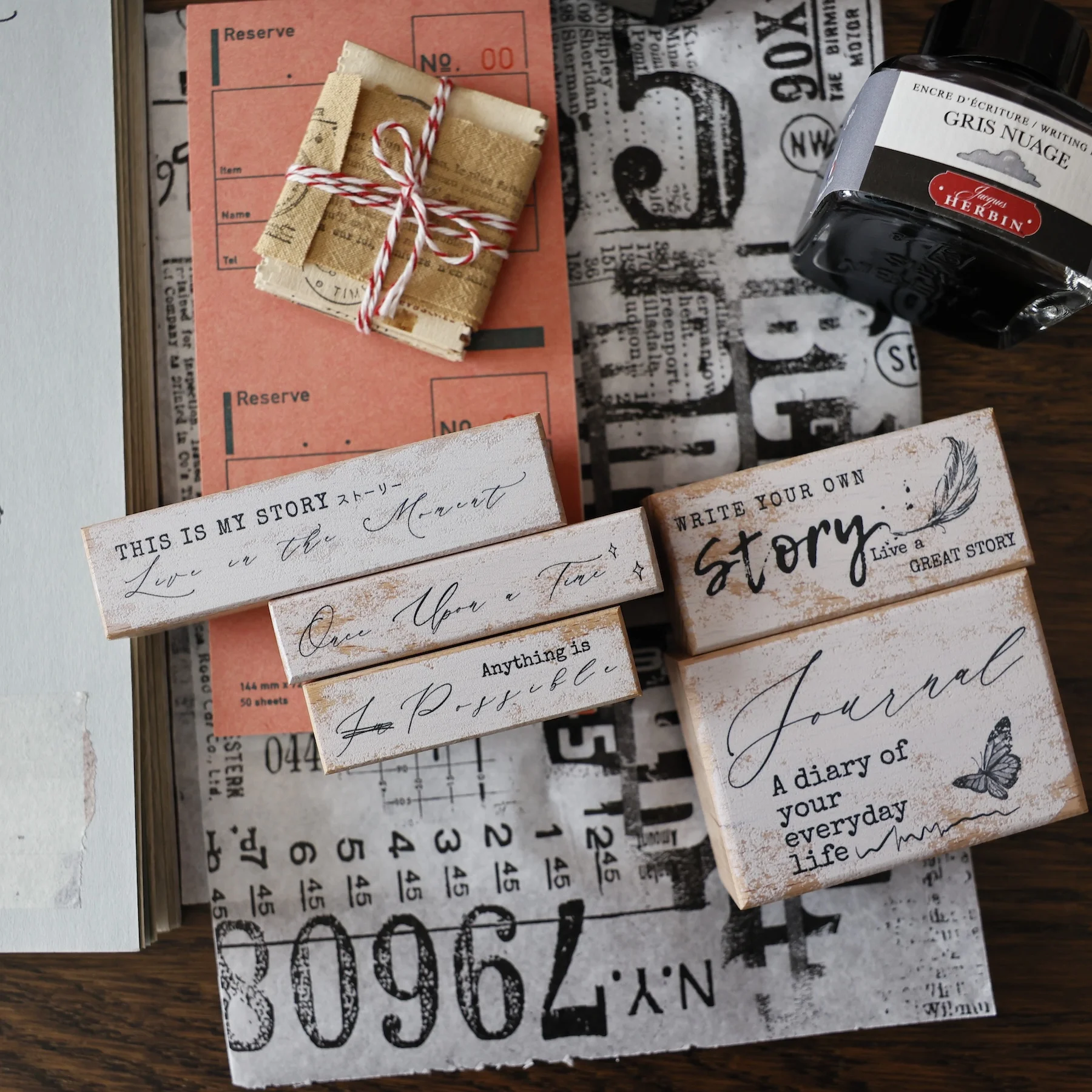 Two Raccoons Vintage English Butterfly Story Rubber Stamp for Planner DIY Scrapbooking Photo Album Card Making Decorative