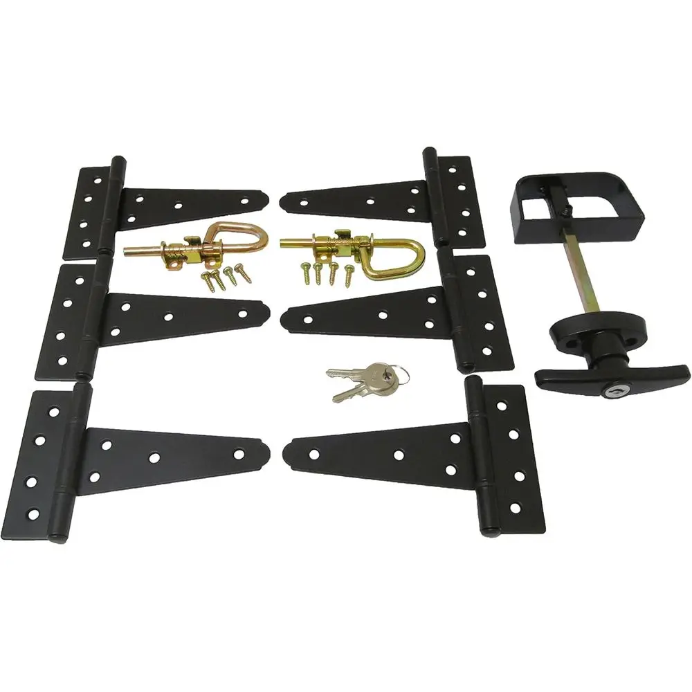 6 High Door Hinge Kit with T-Hinges, T-Handle, and Double Barrel Bolts for Shed Doors
