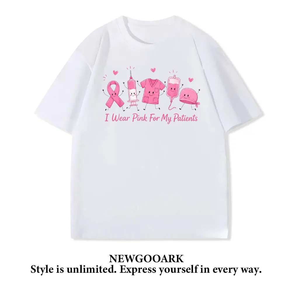 Breast Cancer Awareness Nurse Pink Ribbon Medical Doodle Shirt Woman Man Summer Cotton Graphic T Shirts Adult O-neck Tops Tee