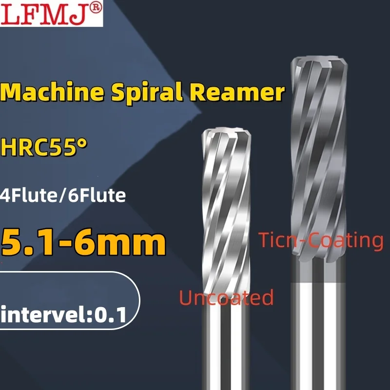 

1PCS 5.1-6.0mm Carbide Machine Reamer Spiral Metal Cutter 4 Flutes CNC Tungsten steel Chucking Reamer Cutting Tools Coated Steel