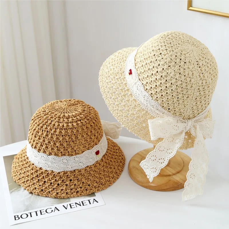 

Lace tie knot hat women's outing woven sweet