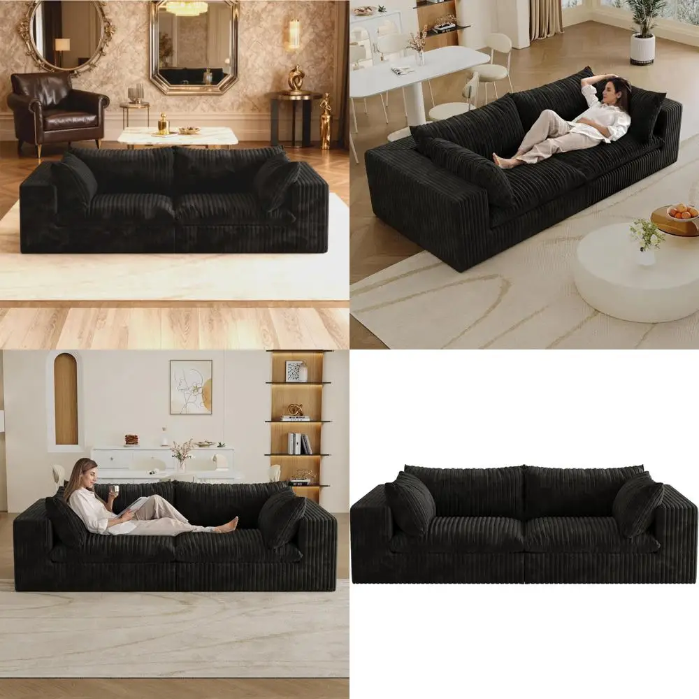 أريكة سروال قصير من القماش مع وسائد قابلة للإزالة، وأريكة مقطعية مستوحاة من السحابة، جاهزة للاستخدام، وتصميم موفر للمساحة