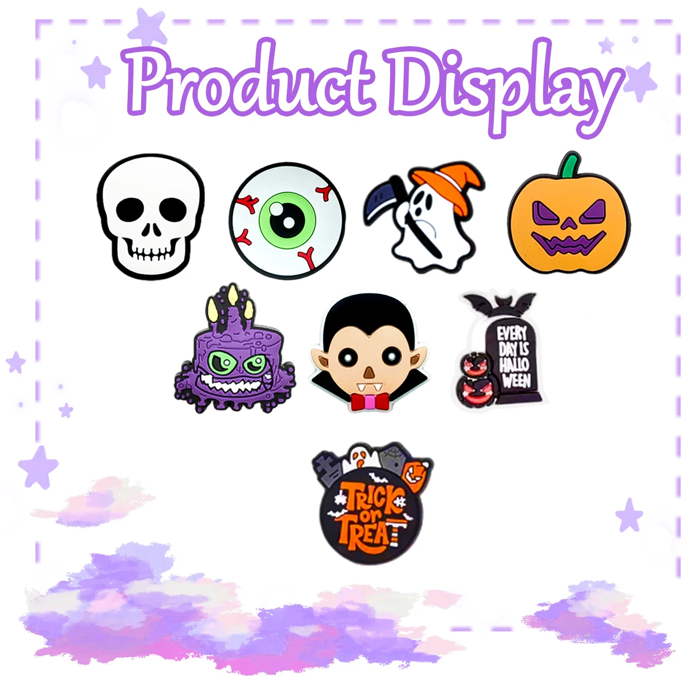 Halloween Random Series PVC Calçados Encantos, DIY, Sandálias, Pulseiras Decoração, Bonito, 32 Pcs