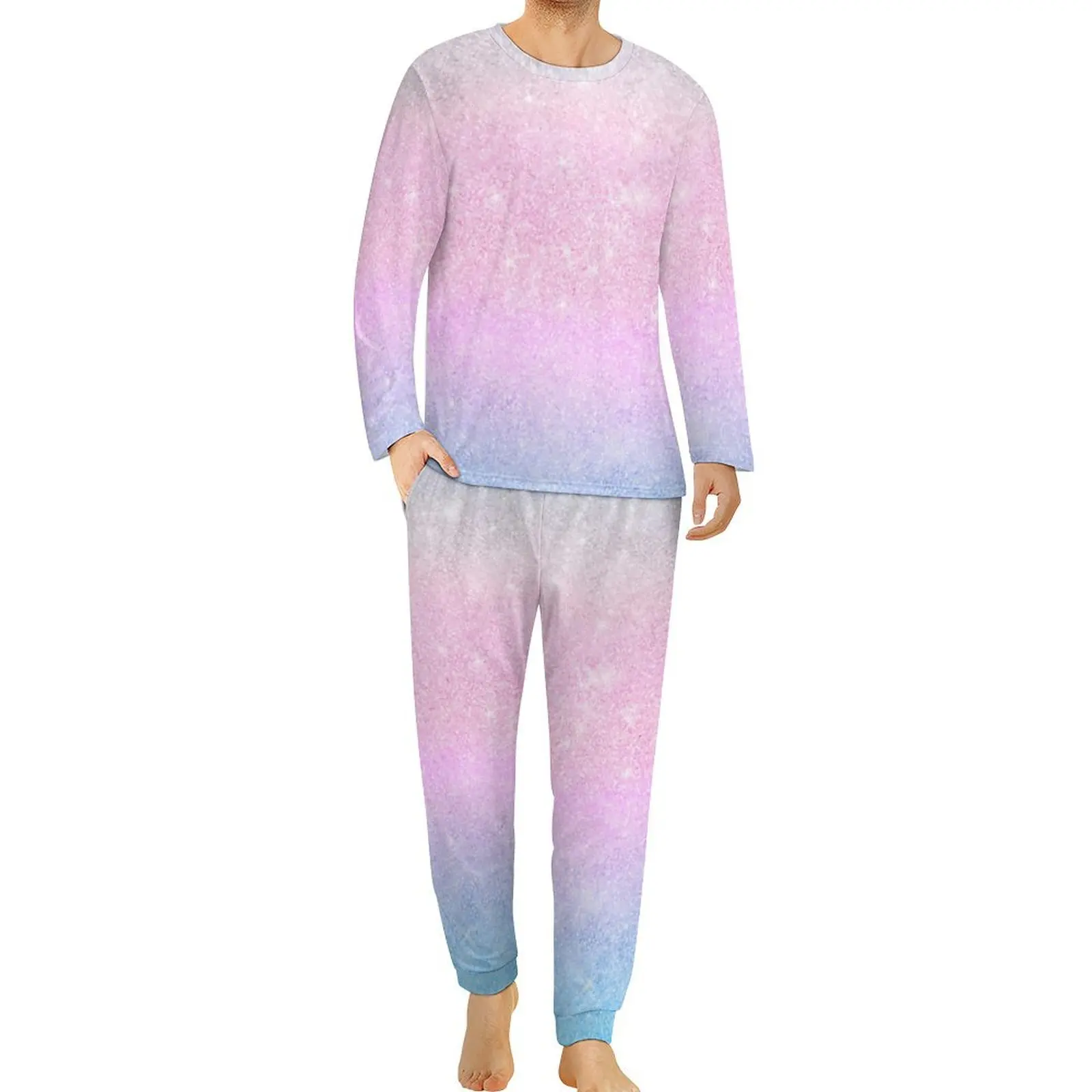 Elegant Ombre Pajamas Autumn Pink Silver Glitter Print Leisure Home Suit Man 2 Pieces Design Long Sleeve Oversize Pajama Sets