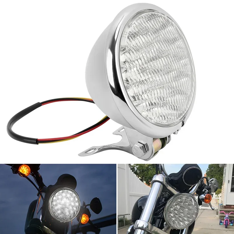 

Universal Motorcycle Chrome LED Headlight Round Headlamp Head Light For Harley Cafe Racer Bobber Custom Chopper