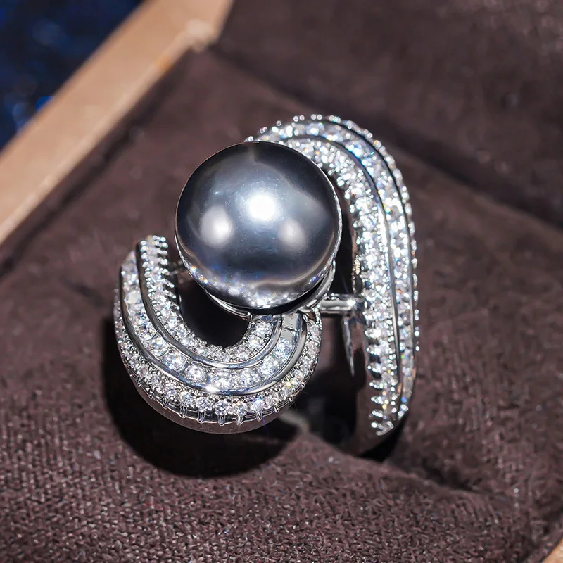 

HIBRIDE New Premium Stunning Women's Pearl Ring Clothing Light Luxury Jewelry Set Dubai Wedding Daily Travel Holiday Gift R30