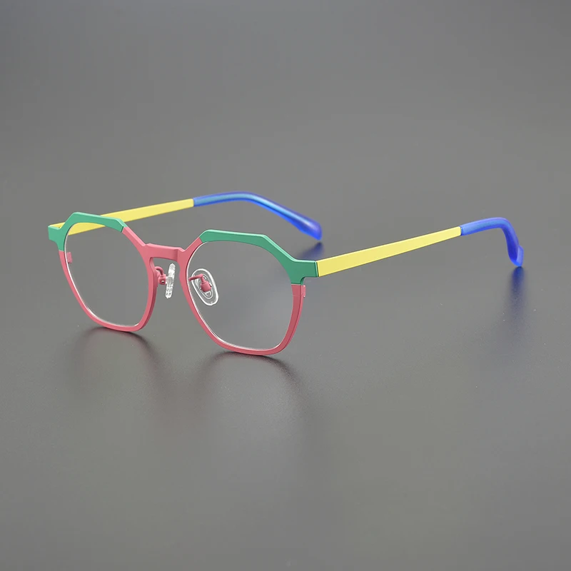 Niche design fashion irregular square titanium frame retro multi-color splicing literary personality optical prescription glasse