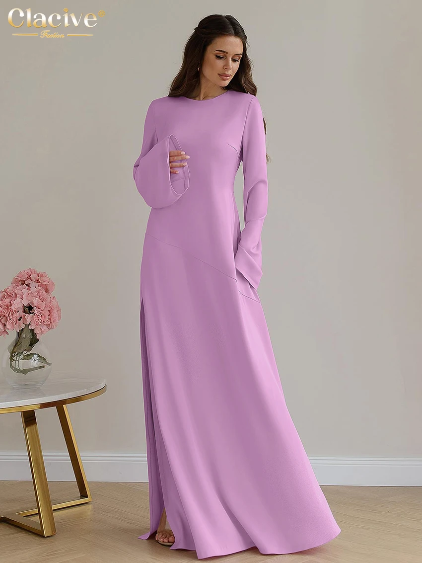 Clacive moda solta vestido feminino preto 2025 casual o-pescoço manga longa tornozelo comprimento vestidos elegante clássico fenda vestido feminino