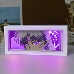 Anime 3D Paper Cut Face Lamp para crianças, caixa de luz noturna, moldura de madeira, lâmpadas LED, mesa de cabeceira, brinquedos, presente