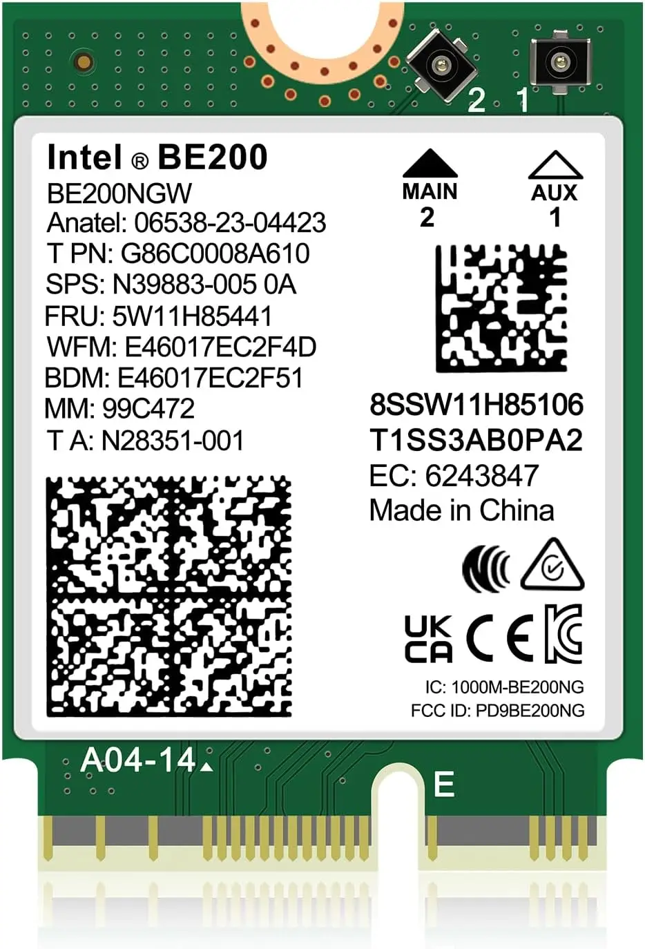 

Беспроводная карта WiFi 7 Intel BE200 NGW Bluetooth 5.4 5800 Мбит/с M.2/NGFF с поддержкой сетей Windows 10/11 (64-бит)