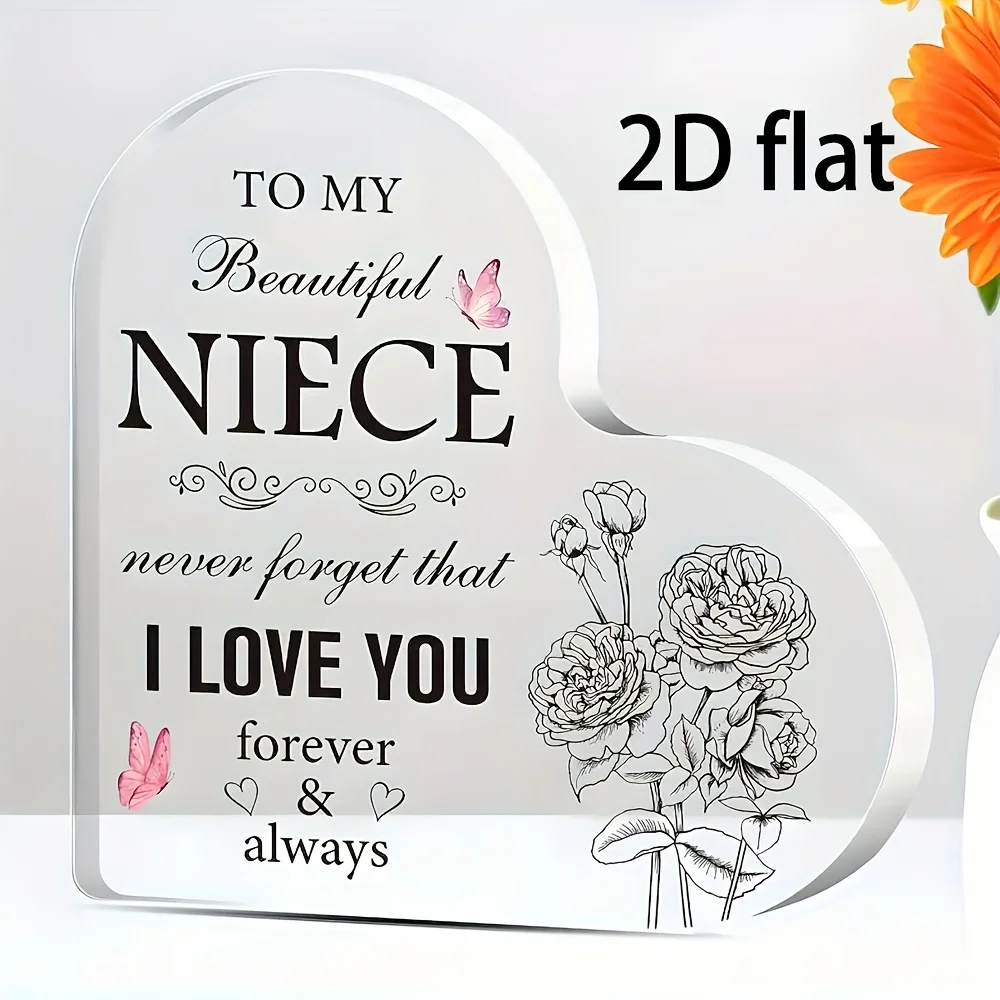 2D Flat - [2D Flat] One Piece of a Stylish Acrylic Heart Ornament Featuring The Phrase 'I Love You' - Ideal for a Niece,