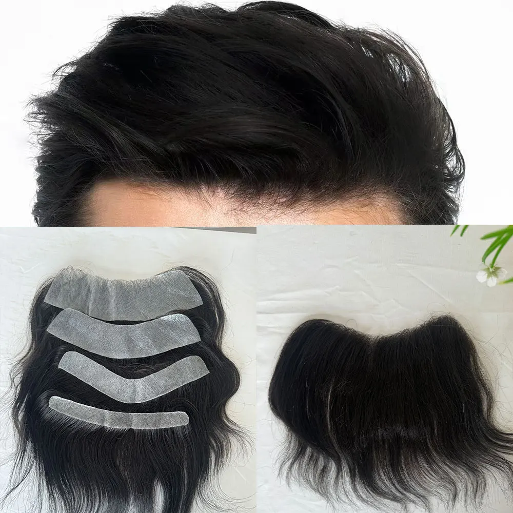 Hotsale 100% Echthaar Stück Männer Topper V Schleife Super Dünne Haut PU Front Linie Stirn System Toupet Patch Perücke für Männer – Detail 2