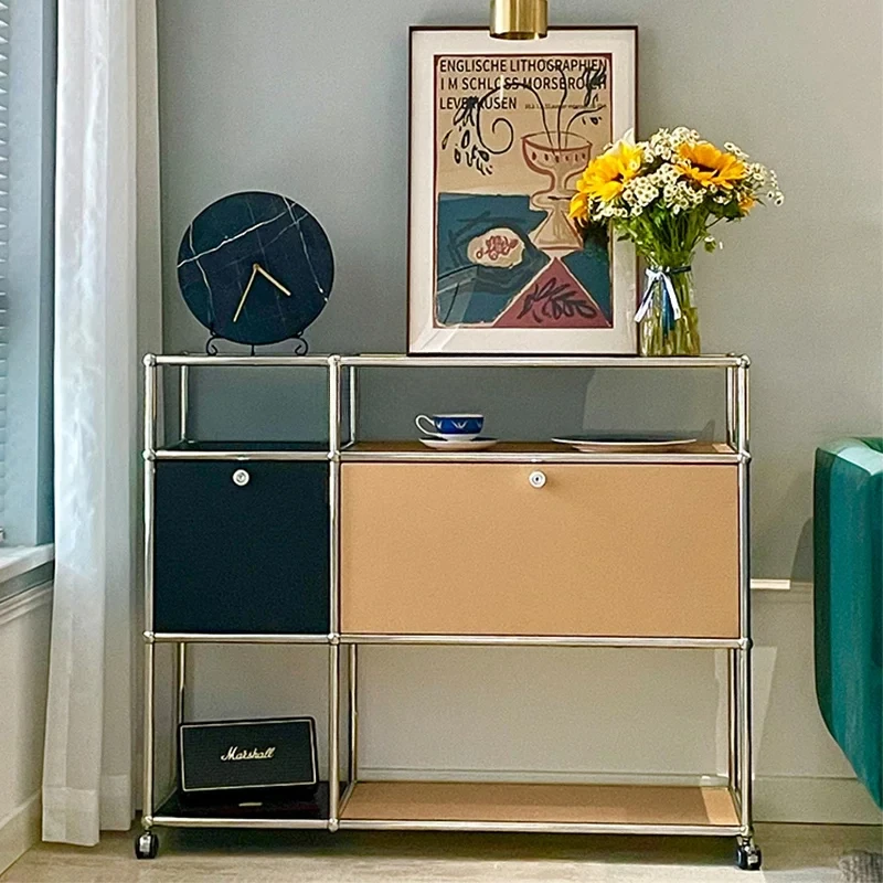 

Storage cabinet storage, modern minimalist USM module combination side cabinet, medieval stainless steel