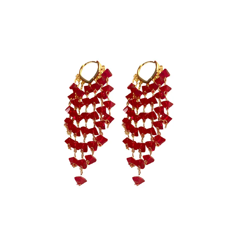 Fashion Shine Glamour Crystal Temperament Earrings Long Flash Temperament Elegant Fashion Trendy Luxury Jewelry