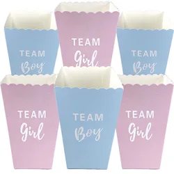 6-48 Pcs Gender Reveal Paper Popcorn Boxes Team Boy Team Girl Candy Treat Boxes for Baby Shower Gender Reveal Party Supplies 