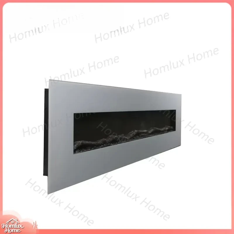 Modern Flat White Tempered Glass Wall Mounted Fireplace 1280mm with Realistic Flame Effect Heater for Living Room