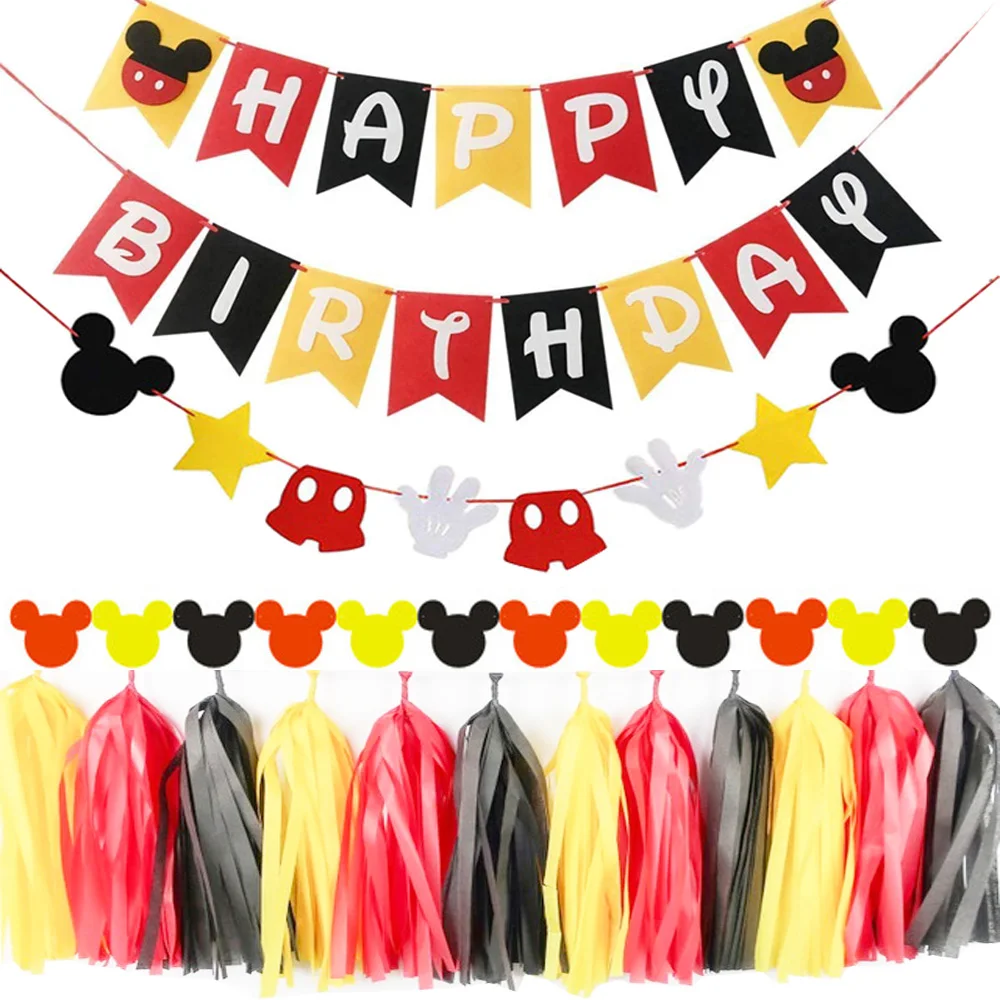 Disney Mickey Mouse Birthady party banner set for Baby boy shower favor pary decoration Felt cloth banner set party supplies