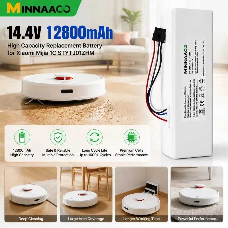 For Xiaomi Robot Battery 1C P1904-4S1P-MM Mijia Mi Vacuum Cleaner Sweeping Mopping Robot Replacement Battery 12800mAh