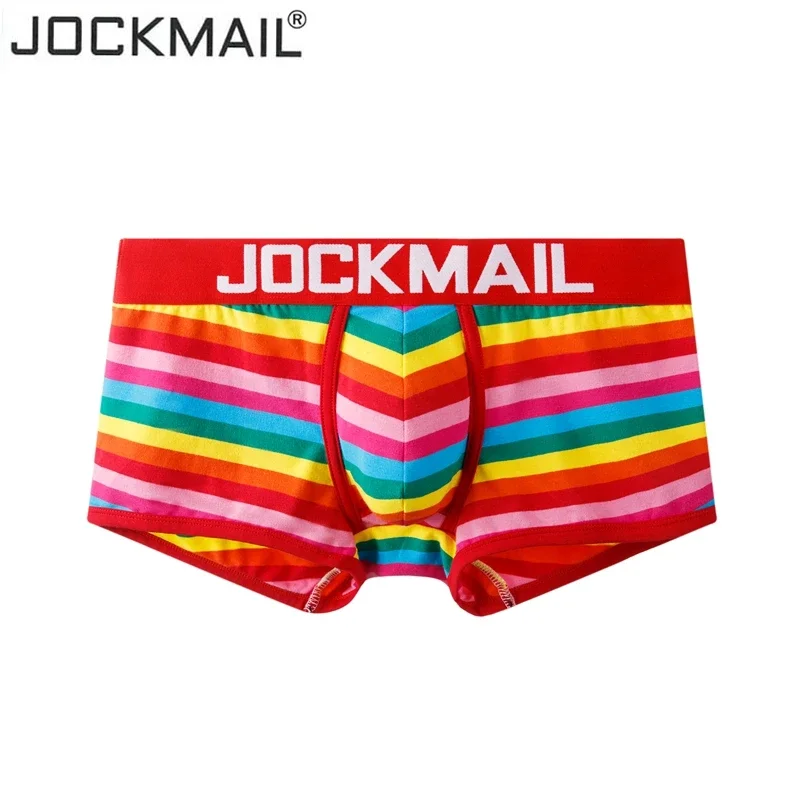 JOCKMAIL boxer men sexy underwear cotton Striped rainbow fashion Young boxershorts Gay underwear Low waist breathable panties