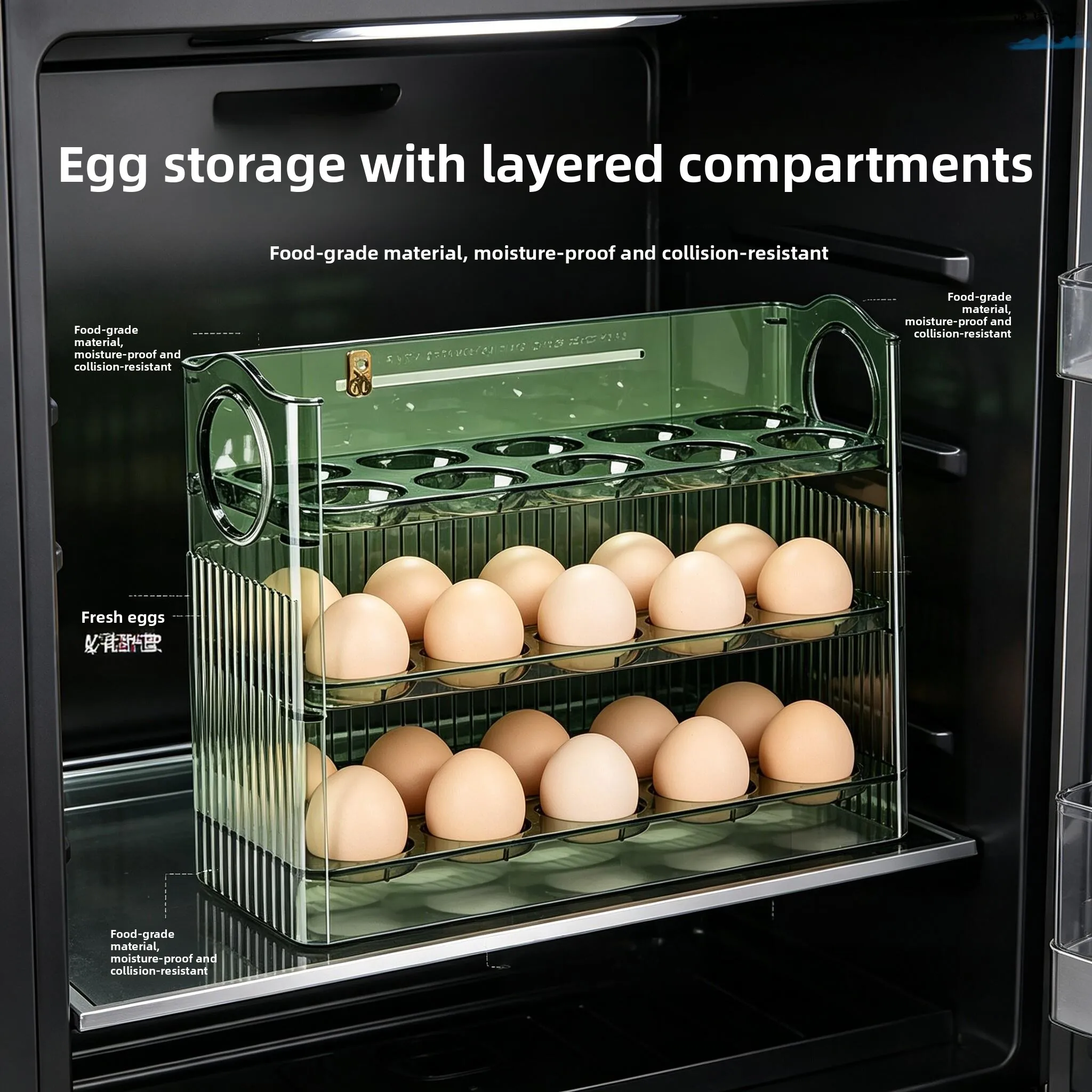 

Food Grade Fridge Egg Storage Box Freshness Preservation Box Special Purpose Organizer Flip Egg Tray Egg Holder Kitchen Storage