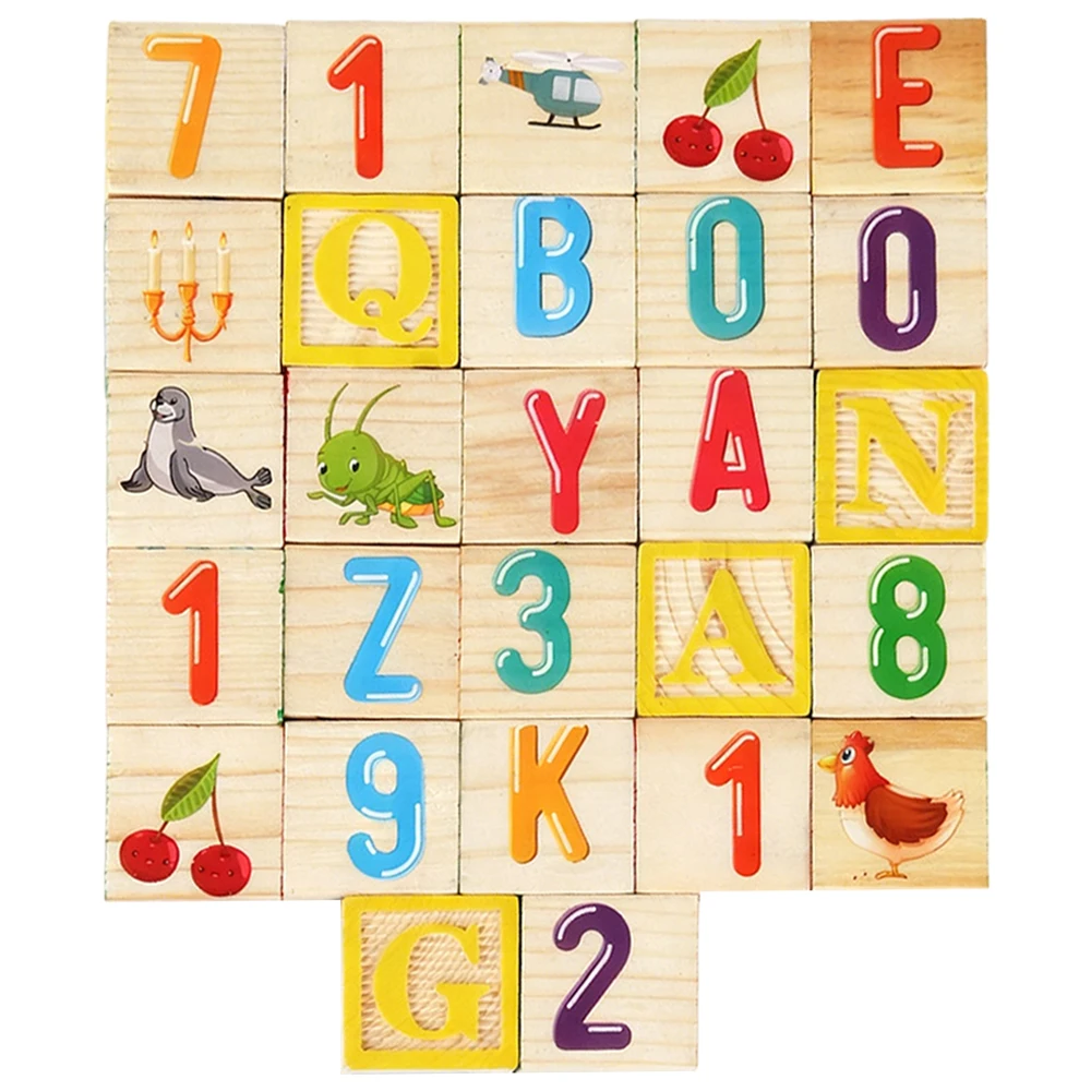 ABC Wooden Building Blocks for Children, 27 PCS Alphabet & Number Stacking Blocks,Montessori Educational Learning Toys For Kids