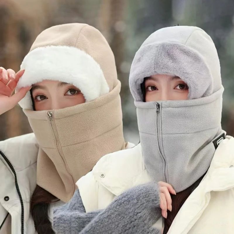 

Windproof Cycling Neck Gaiter With Zipper Design Integrated Cap For Men Women Winter Bike Riding Thermal Liner Skiing Balaclava