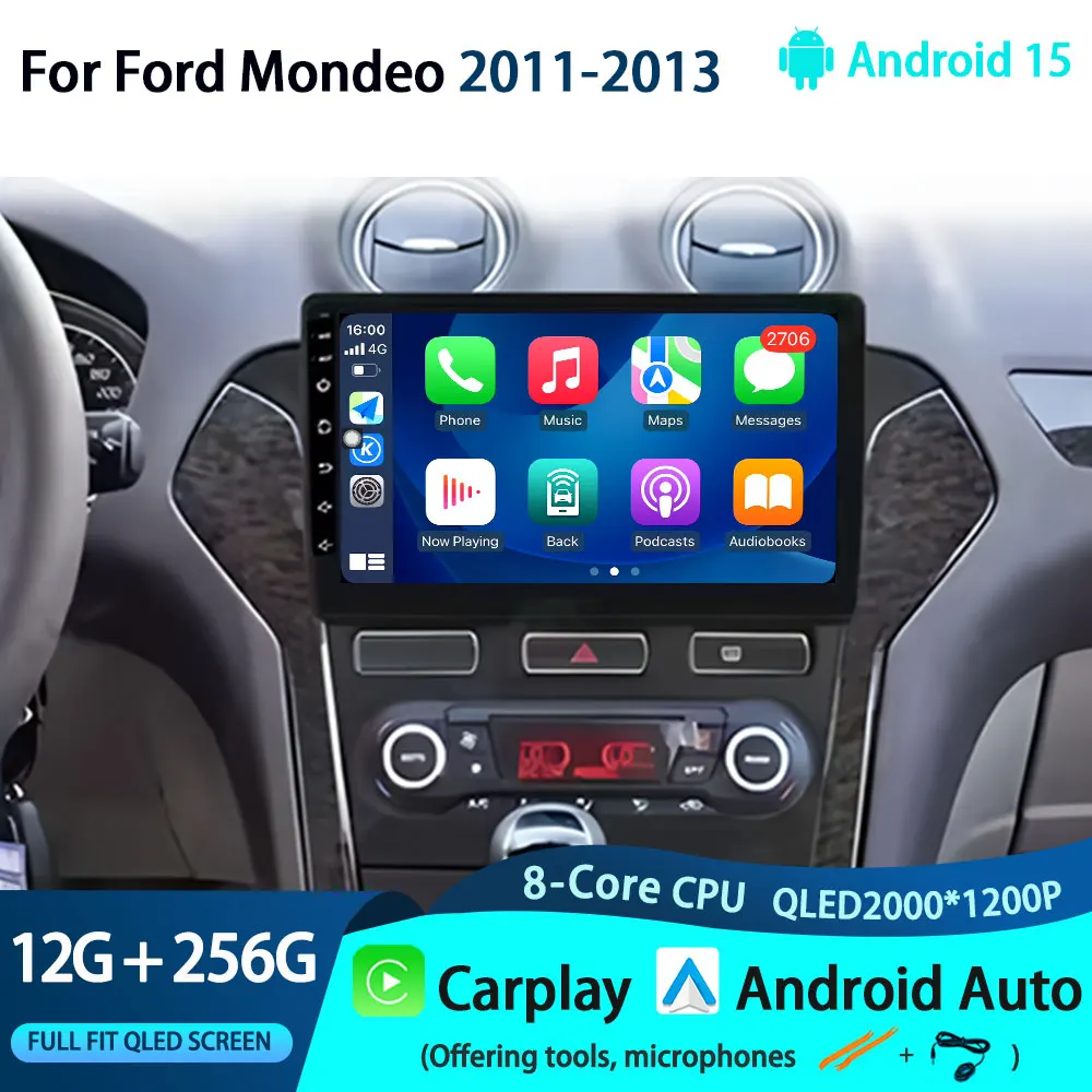 

Android 15 For Ford Mondeo 2011-2013 Car Multimedia Stereo Navigation 5G Wireless BT Carplay Radio Head Unit 2K QLED Screen