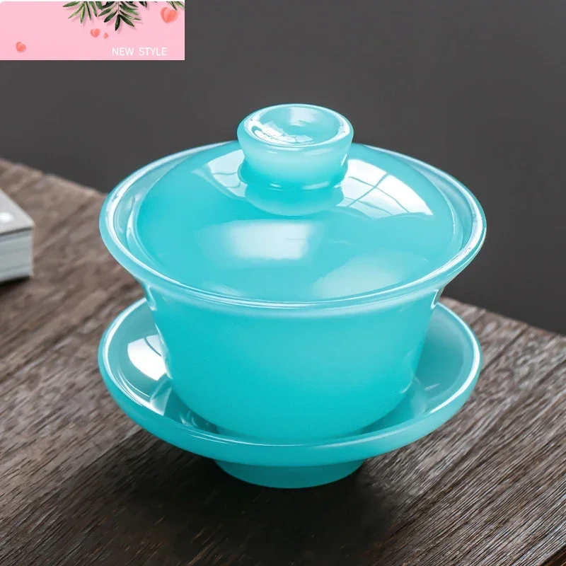 

Tianqing Небесно-голубой нефритовый фарфор Sancai Gaiwan Большая чайная чаша Китайский чайный сервиз кунг-фу Стеклянный чайный сервиз премиум-класса