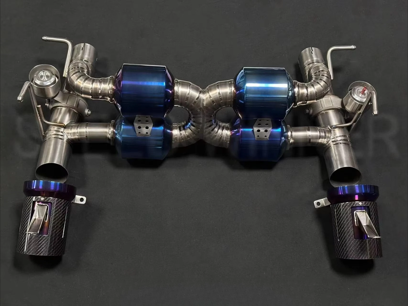 SpeedWinner Factory Made Performance Exhaust Muffler with Blue Burnt with Carbon+Titanium Burnt Tips for  F8,F488