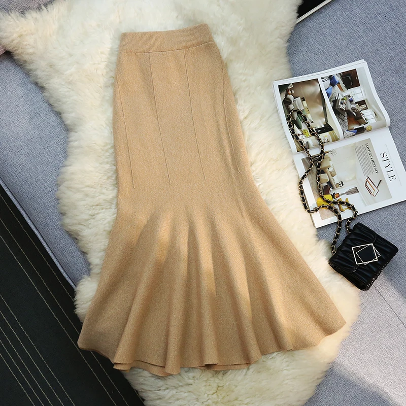 알파모다 2025, 신상, 힙커버, 니트 피쉬테일 스커트, 여성용, 레트로, 하이웨이스트, A라인 스커트, 패션 머메이드 스커트