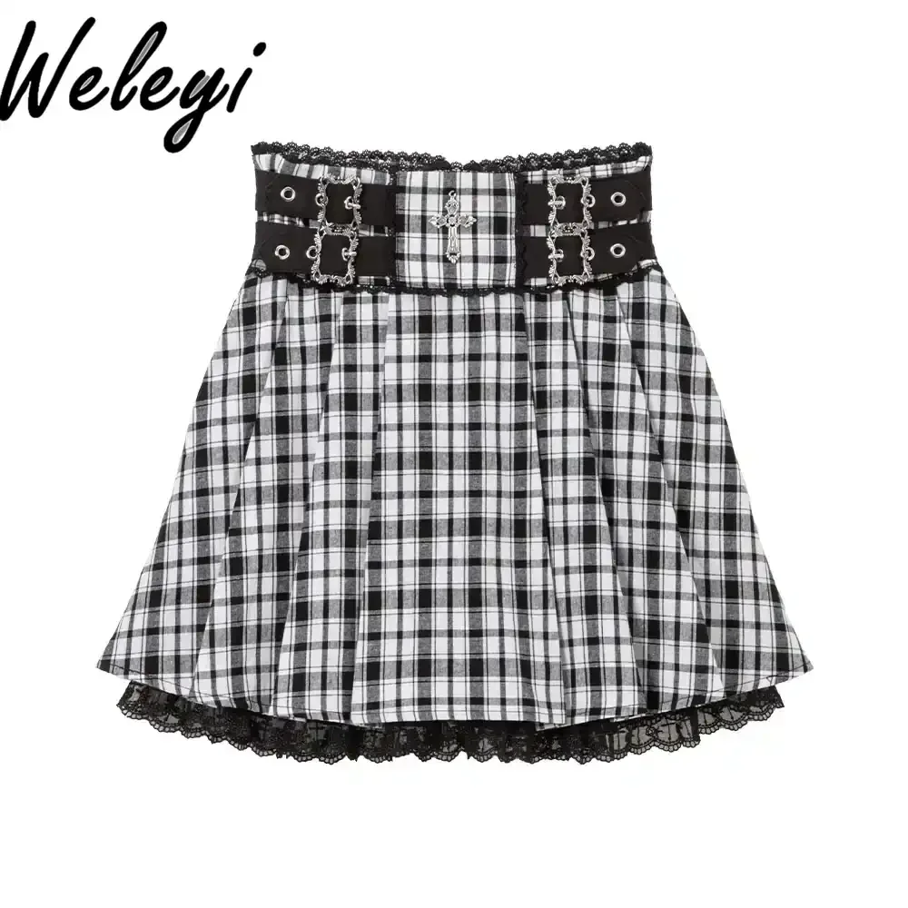 

Jirai Kei Rojita Plaid Skirt Kawaii Ropa De Mujer Y2k Skirts Sweet Mine Wind High Waist Pocket Faldas Short Pleated Skirts Jupes