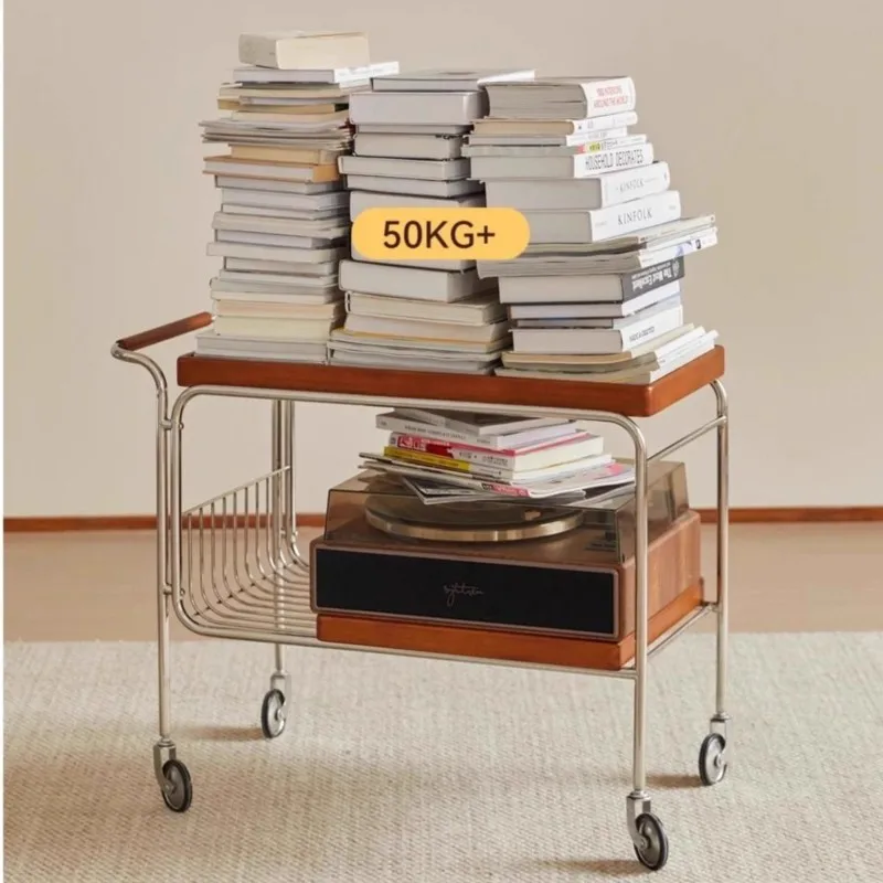 MOMO Coffee Table Vintage Tea Trolley Solid Wood Sofa Side Table Antique Japanese Movable Living Room