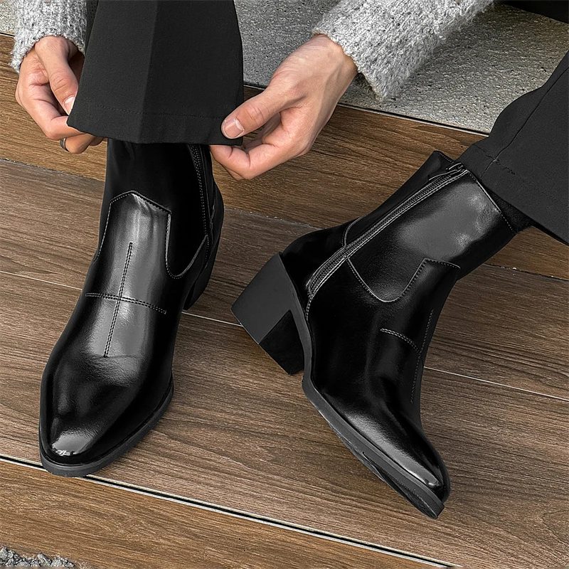 الشتاء المألوف الرجال تشيلسي الأحذية السوداء عارضة مريحة للتنفس المألوف سستة العلامة التجارية الأحذية الاتجاه البريطاني أحذية الرجال #6