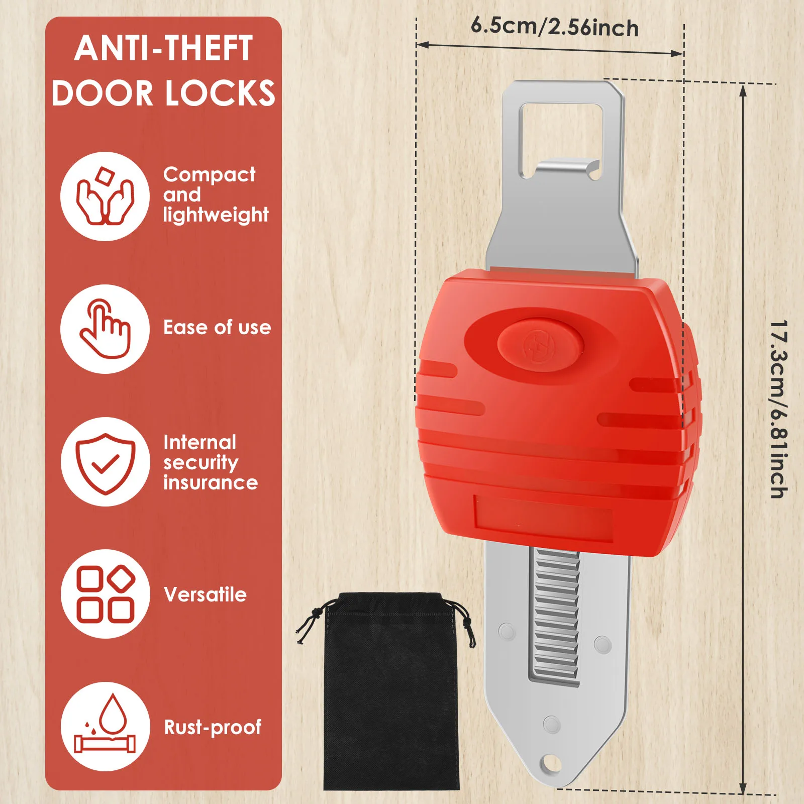 Portable Door Lock Security Device – Stainless Steel Travel Lock For Hotel, Dorm, Home, Motel