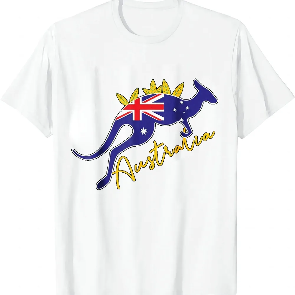 Australia Flag Kangaroo Australian Pride Souvenir Home T-Shirt Short Sleeve Tee Graphic T Shirts Camiseta Streetwear