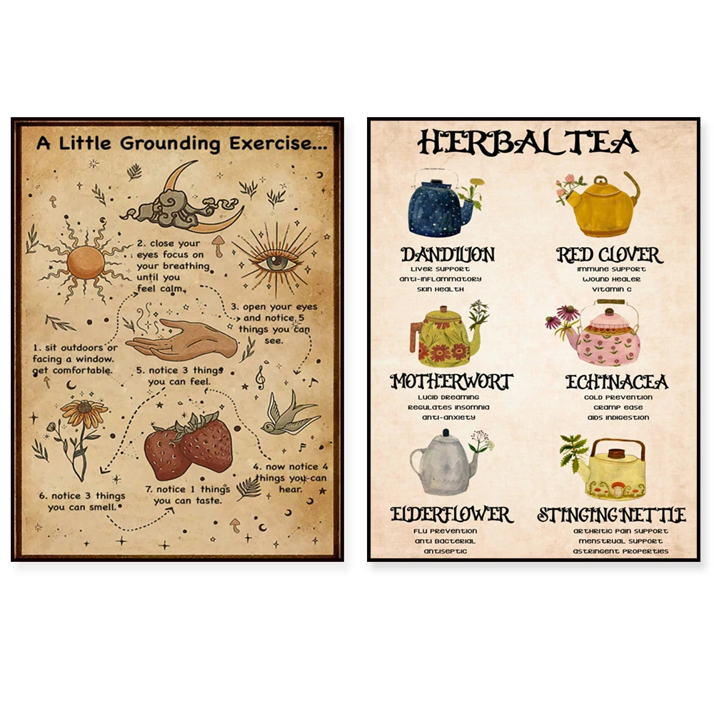 

Witch Halloween tea poster, Spooky Apothecary poster, one-point grounding practice witch poster, witch magic knowledge wall art,