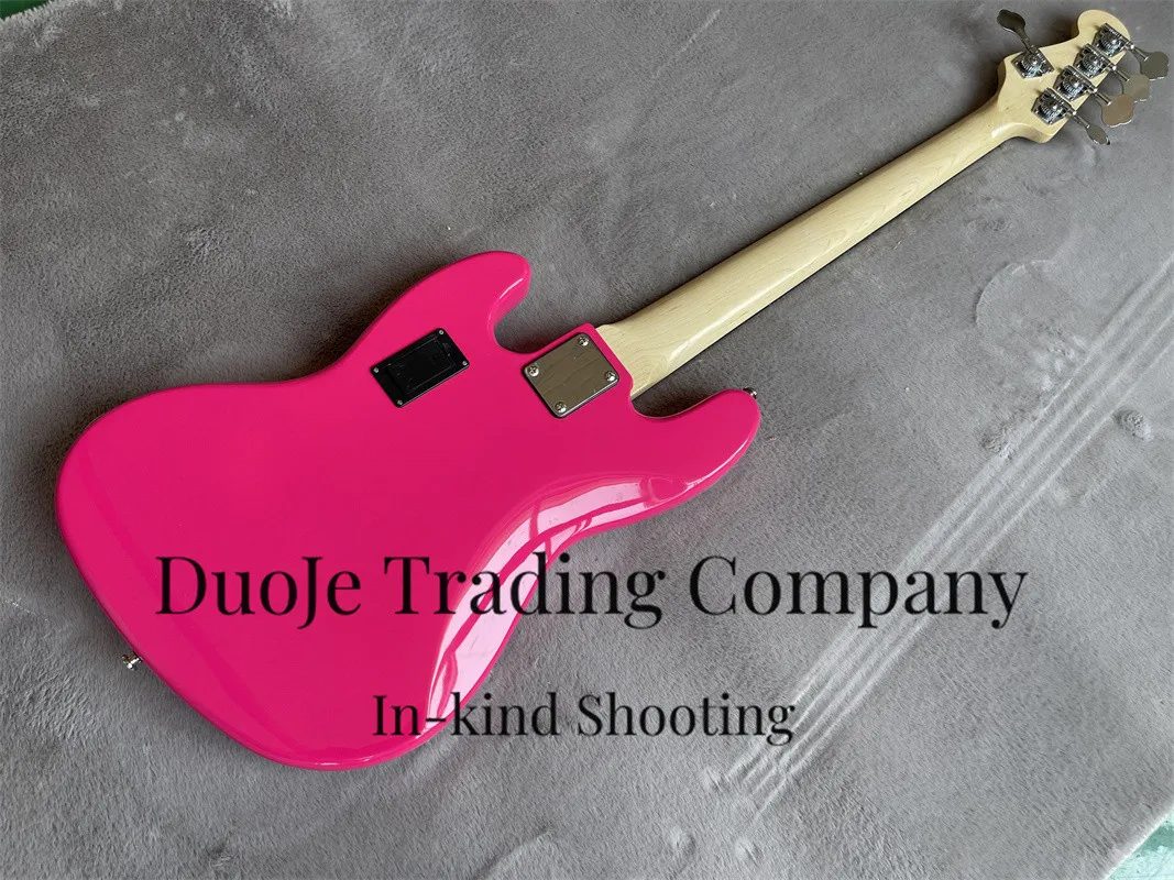 Pink Electric bass 5-string bass Maple neck Basswood body Black guard chrome-plated hardware active battery custom color