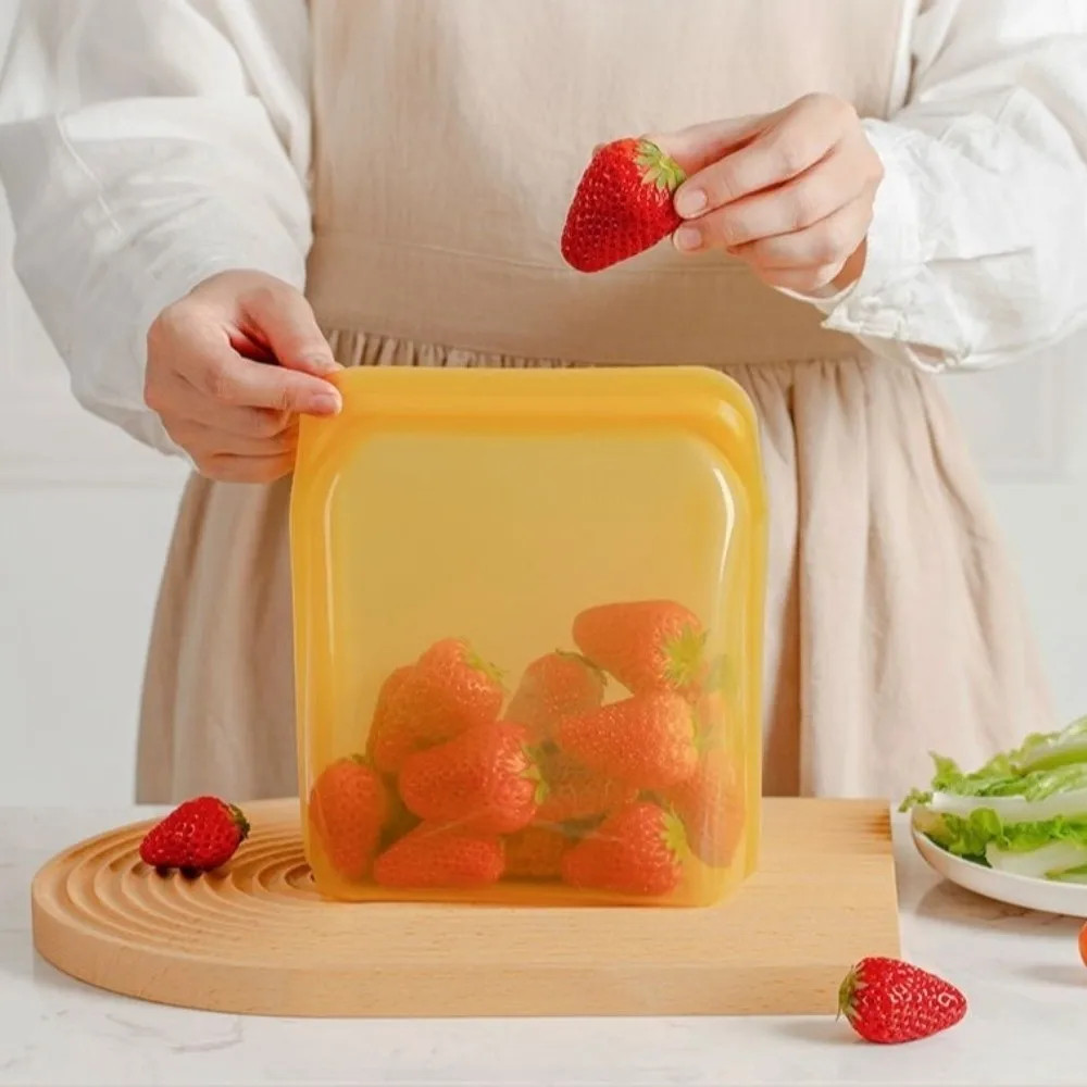 New Silicone Food Storage Bag 1600ml Stand Up Fridge Freshness Bag BPA Free Leak Proof Meal Prep Bag Travel Use