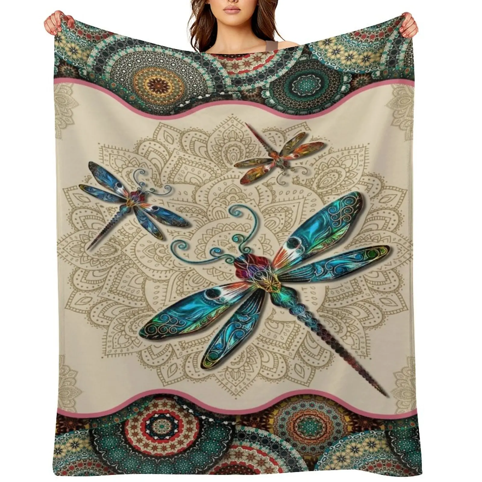 

Dragonfly Vintage Mandala Throw Blanket Bed covers For Sofa Thin Plaid christmas decoration Blankets